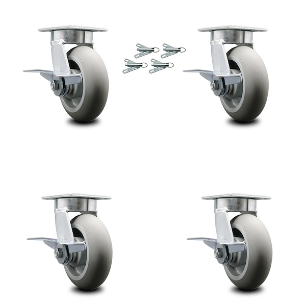 6 Inch Kingpinless Thermoplastic Wheel Caster Set with Brake and Swivel Lock SCC